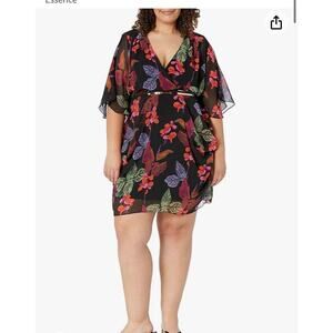 City Chic Jungle Essence Floral Faux Wrap Belted Dress Size 18